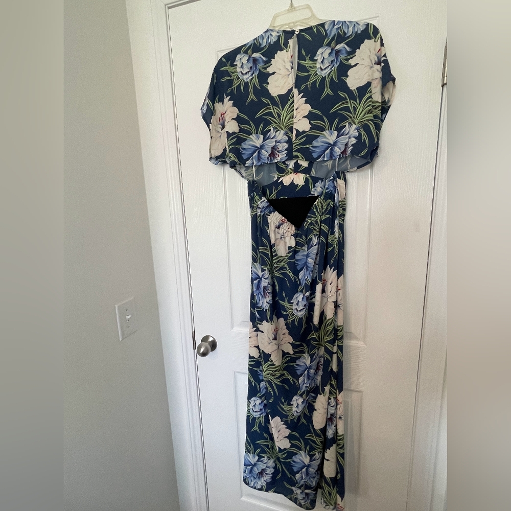 Anthropologie‎ DRA Maxi Dress Santorini Floral Tropical Boho Blue Cream Size L - Picture 5 of 9
